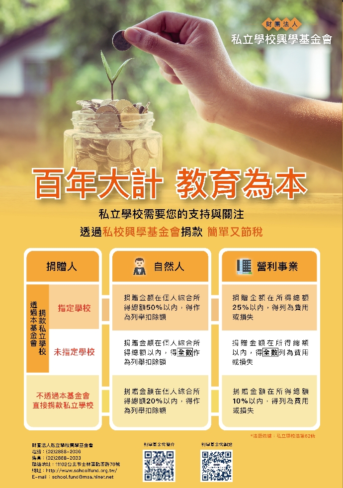 透過「私校興學基金會」捐款　簡單又節稅